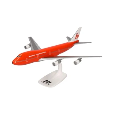 Imagen de Herpa Snap Fit Modelo de avión Braniff International Boeing 747 100 &quot;Big Pumpkin, Miniatura a Escala 1:250, Pieza colección, con Soporte, plástico