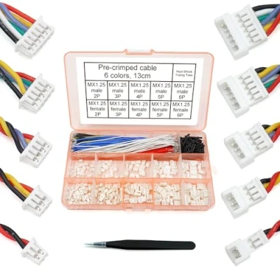 Imagen de Conectores macho y hembra de 1,25 mm enchufe con cables precrimpados compatibles Molex PicoBlade para cable silicona Pixhawk 13 cm (macho hembra)