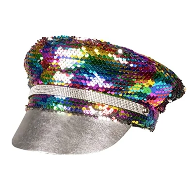 Imagen de Boland 44759 Gorro de arco iris con lentejuelas reversibles, plata o multicolor, para adulto, sombrero, CSD, carnaval, fiesta temática