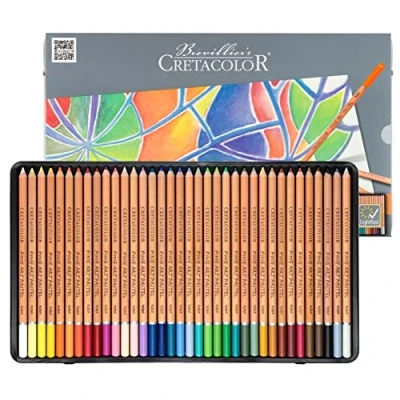 Imagen de CRETACOLOR Pastel Pencils, lápices pastel, para papel granulado y tintado, difuminables, combinables, en estuche metálico, se pueden colorear con agua, 36 colores