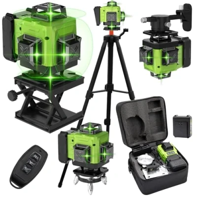 Imagen de Nivel Laser Autonivelante 4 x 360, 16 Líneas Verde con Tripode, Láser de Línea Cruzada Horizontal y Vertical para Interior Exterior Batería, Control Remoto, Cargador, etc.