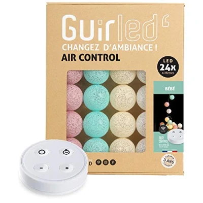 Imagen de GuirLED Guirnalda luminosa bolas de algodón LED USB Mando a distancia inalámbrico Luz nocturna Bebé 2h Adaptador red doble 2A incluido 4 intensidades 24 2,4 m