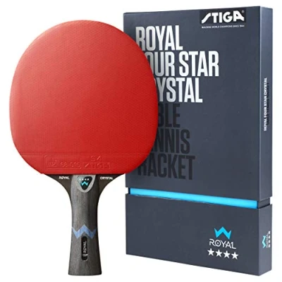 Imagen de STIGA Royal 4 Star Raqueta de Tenis Mesa con Goma Aprobada por la ITTF y Tecnología Crystal, Diseño 5 Capas, Mango Cóncavo Alto Rendimiento