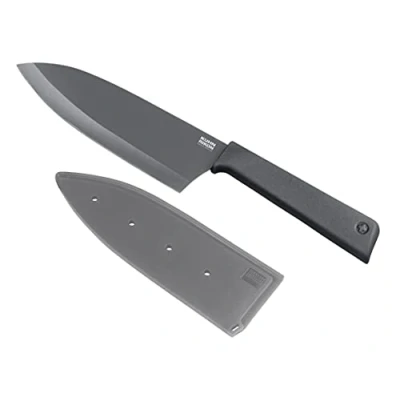 Imagen de KUHN RIKON Colori+ Cuchillo Santoku (hoja recta, con protector de hoja, antiadherente, acero inoxidable, 27,5 cm), color gris
