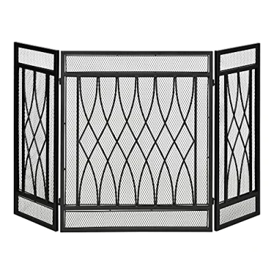 Imagen de HOMCOM Salvachispas de Chimenea Plegable Pantalla Protectora 3 Paneles con Bisagras y Estructura Metal Decorativa 126x3x80 cm Negro