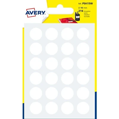 Imagen de AVERY 168 pastillas de 15 mm diámetro, color blanco. Tabla A6, blanco,