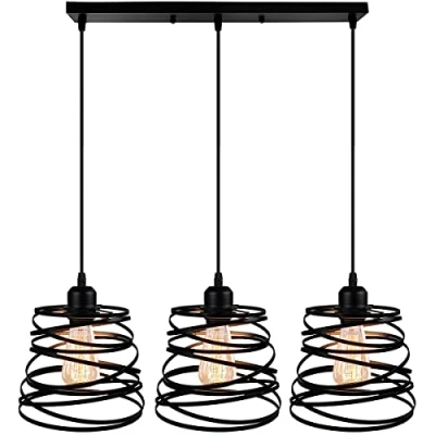 Imagen de iDEGU 3 Brazos Lámpara de Techo Moderna Creativa Diseño en Espiral Cascada Estilo Vintage Metal E27 Colgante para Dormitorio Salón, 20 cm, negro