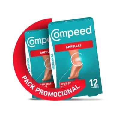 Imagen de COMPEED Ampollas Medianas, Apósitos Hidrocoloides Contra Rozaduras, Pack 2 x 12 uds.