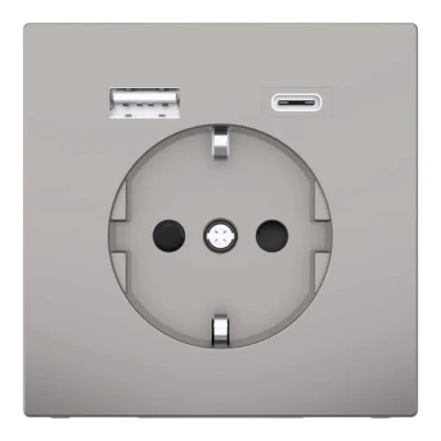 Imagen de Schneider Electric Merten MEG2367 6050 enchufe con conector USB tipo A+C, diseño de metal níquel, Schuko empotrado, protección contacto, adecuado para smartphone, tablet