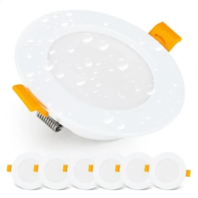 Imagen de EMOS Downlight LED techo Empotrable 5 Watt / 500 Lumen Focos impermeable IP54 para uso exterior e interior, blanca calido 3000k Juego de 6 Ojos Buey ultraplano, redondo, blanco