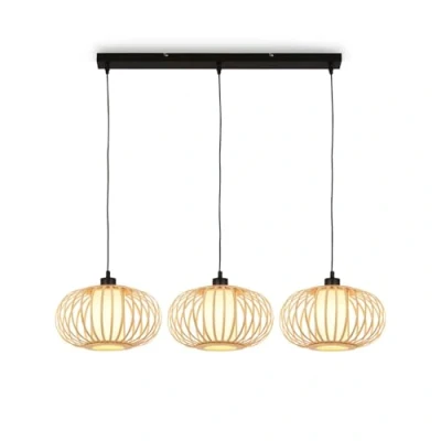 Imagen de BRILONER lámpara colgante de bambú, techo para el salón, madera, Boho, casquillo E27, 70x28x120 cm (LxAnxAl)