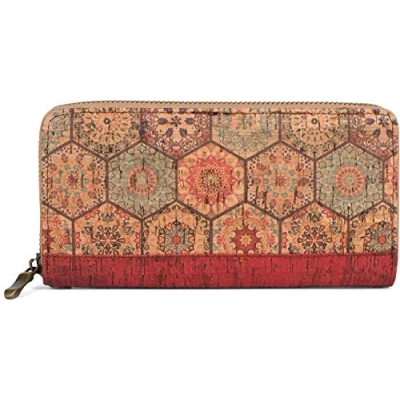 Imagen de styleBREAKER Billetera de Corcho para Mujeres con Estampado Colores en Aspecto étnico, Cremallera, Cartera 02040138, Color:Rojo Beige Azul