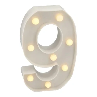 Imagen de JANDEI números luminosos LED, número 9 con luz blanca cálida, luces led decoración y ambiente, nocturna bodas, cumpleaños, escaparates, letras (funcionan pilas)