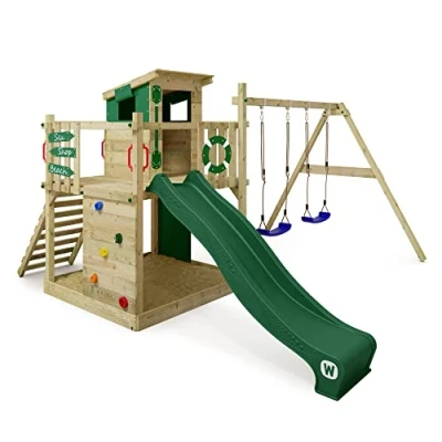 Imagen de WICKEY Parque Infantil de Escalada Smart Camp con Columpio y tobogán Verde, Torre para niños al Aire Libre arenero, Escalera Accesorios Juego el jardín