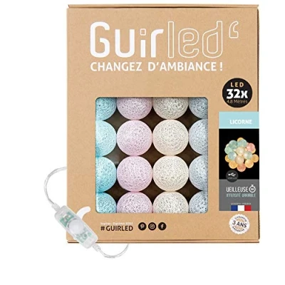 Imagen de GuirLED Guirnalda luminosa bolas de algodón LED USB Luz noche para bebé 2h Adaptador corriente dual 2A incluido 3 intensidades 32 3,2m Unicornio