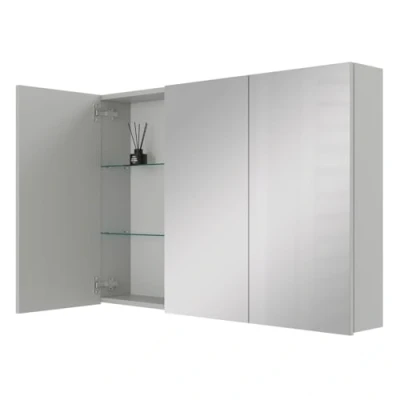 Imagen de Planetmöbel ARIA armario con espejo para baño de 100 cm ancho, colgante espejo, color blanco y gris, sin lámpara ni enchufe, invitados, x 70 16