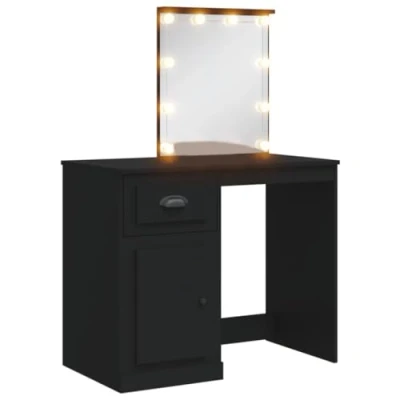 Imagen de vidaXL Tocador, Mesa con Luces LED Espejo Cajón Compartimento, Tocador de Maquillaje, Mueble Almacenaje para Vestidor Dormitorio, Negro
