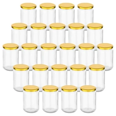 Imagen de gouveo Juego de 24 tarros conserva, 350 ml, redondos, con tapa rosca, color dorado