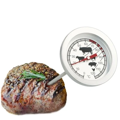 Imagen de com four® Termómetro para Asados de Acero Inoxidable Analógico Carne hasta 120 C Parrilla Aguja 10 cm (001 pieza)