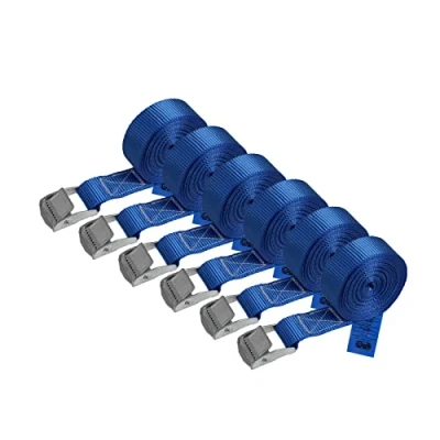 Imagen de Correa de Amarre cinturón con Hebilla Azul 1m 2,5m 4m 6m Diferentes cantidades Resistente a 250 kg DIN EN 12195 2, 6 Piezas 2.5 cm x 4 m