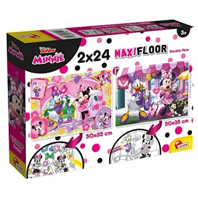 Imagen de Liscianigiochi Puzzle para niños, 2 puzles de 24 piezas en 1, Doble Cara con reverso colorear Disney Minnie 86597