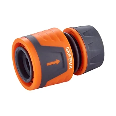 Imagen de GRIFEMA GE1201 Conector de Manguera Jardín para Conectores 1/2&quot; y 5/8&quot;, Universal, Fácil Instalación, Protección Solar, Gris Naranja