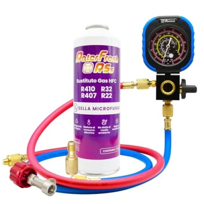 Imagen de Gas Refrigerante Ralerfresh RS Sustituto de R410, R32, R407 y R22 Recarga Organico para Aire Acondicionado Split Ecologico Eficiente Rapida (Botella RSs + Man RF31)