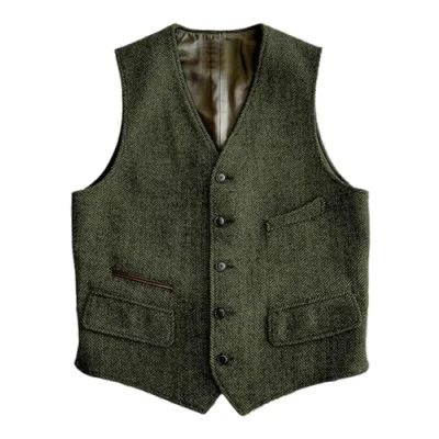 Imagen de Solovedress chaleco de traje lana formal ajuste regular para novios boda, verde militar, M