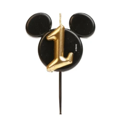 Imagen de dekora Vela de Cumpleaños Mickey Mouse Velas Disney Cera Parafina sin Fragancia para Niños con Orejas Negro y Dorado Tamaño 8,5 cm Número 2