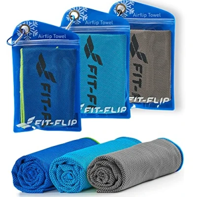 Imagen de Fit Flip Toalla de enfriamiento Set 3 Unidades 100 x 30 cm, refrescante, fría, Airflip Cooling Towel Color: Azul Oscuro Verde neón/Gris Azul/Azul Oscuro, tamaño: 100x30cm
