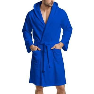 Imagen de PETTI Albornoz, Albornoz Mujer, Hombre, Unisex, Microfibra, con Capucha Bolsillos y Cinturón, Azul Eléctrico
