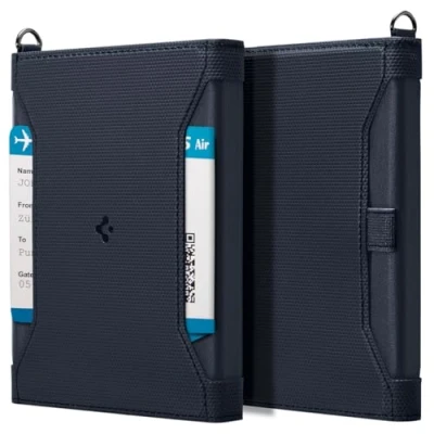 Imagen de Spigen Funda Pasaporte con Bloqueo de RFID, Portadocumentos para Viajes, Tarjetas identificación Compatible la mayoría los tamaños Azul Marino