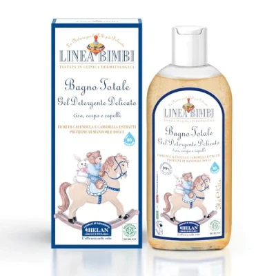 Imagen de Helan, Linea Bimbi BIO, Gel Detergente Delicado Bebé, de Ducha y Champú sin Sulfatos ni Parabenos Siliconas, Baño Bebés con Almendras Dulces, Flores Caléndula Manzanilla 250 ml
