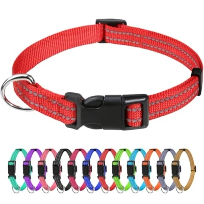 Imagen de TagME Collar Perro Ajustable,Collar Nylon Reflectante,para Caminar Correr Entrenamiento,para Cachorro,Rojo,1.0cm De Ancho