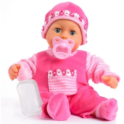Imagen de Bayer Design 93825AA Muñeca, Habla 24 Sonidos de bebé, con Chupete, biberón, Cuerpo blandito, Rosa, 38cm, Color