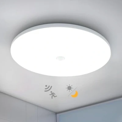 Imagen de Combuh LED Plafón con Sensor de Movimiento y Crepuscular, 18W 1800LM Ø30CM Modernas Redondo Lampara Techo, IP56 6500K Blanco Frío Plafon Luz Techo para Pasillos Escaleras Garaje Balcón