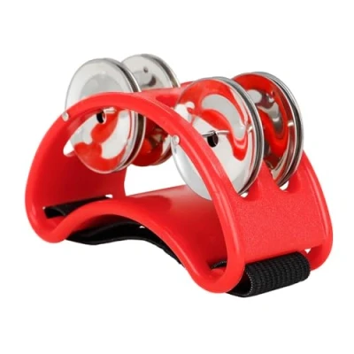 Imagen de Damaiyyy Pandereta para Caminar,Pandereta de Pie Instrumento con Jingles Acero Brazos y Pies Accesorio Batería(Rojo)