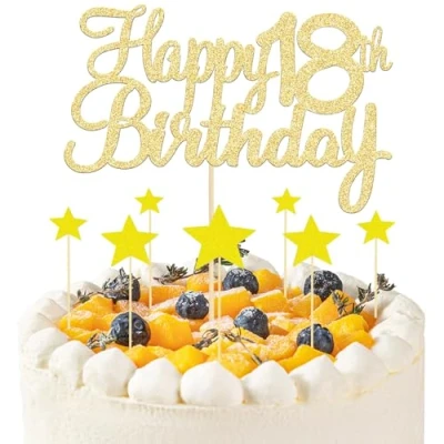Imagen de 8 Piezas Decoracion Torta 18 Cumpleaños, 1 Happy 18th Birthday Topper y 7 Decoración de Tarta Estrella, para Tartas Cumpleaños Aniversario Productos Fiestas