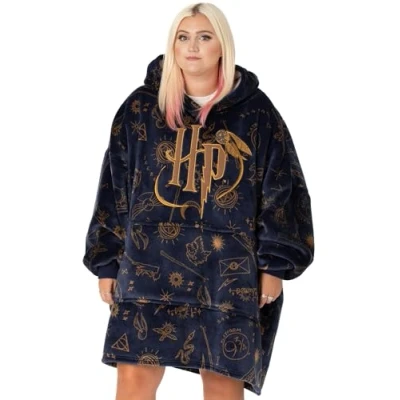 Imagen de Harry Potter Sudadera con Capucha para Mujer Jersey Gris Adultos Estampado Integral de Hogwarts Ropa Estar por casa Forro Sherpa Talla única