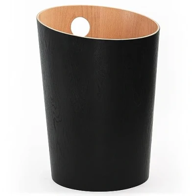 Imagen de Kazai.® Papelera de Diseño &#039;Bennet&#039; Cubo Basura Única para Oficina, Dormitorio, Habitación Infantil y Más Hecha Chapa Madera Real Negro