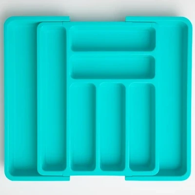 Imagen de Edihome, Cuberteros para Cajón Cocina, Organizador Cubiertos, Bandeja de Cubertería Extensible, con 6 a 8 compartimentos, BPA Free, Utensilios Ajustable (Turquesa)