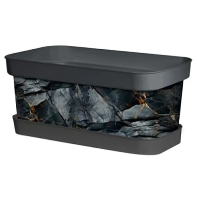 Imagen de Acan Tradineur Jardinera de plástico con Plato, Modelo Black Gold, Polipropileno, Tiesto, macetero, Recipiente para Plantas, Fabricada en España (Antracita 40 cm)