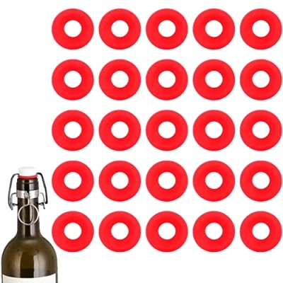 Imagen de botellas Embotellado Juntas de silicona, 25 piezas grolsch silicona roja para columpio Botella con tapa abatible Sellos cerveza casera