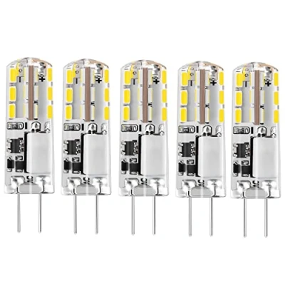 Imagen de Bombilla LED G4, 12 V, luz blanca diurna, 6000 K, 1,5 W, CA/CC, repuesto de 20 halógena, base bi pin, tipo JC, ahorro energía, no regulable, 5 unidades