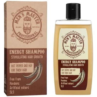 Imagen de Men&#039;s Master Champú Estimulante para Hombre Enriquecido con Chile Rojo, Cafeína y Lúpulo Capilar Aroma Fresco Masculino Sin Parabenos Hidratante Fortalecedor 260 ML