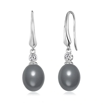 Imagen de Aretes colgantes de perlas grises plata esterlina creados con cristales Zircondia®