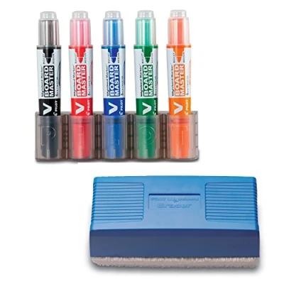 Imagen de Pilot Pen 5080KIT V Board Master Begreen Juego de rotuladores para pizarra (punta 2,3 mm), color negro, rojo, azul, verde y naranja