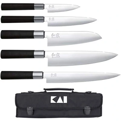Imagen de KAI Wasabi Black estuche de cuchillos equipado Cuchillo multiusos 10 cm, 15 Santoku 16,5 chef 20 jamonero 23 cm 6A/1K6