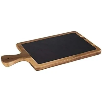 Imagen de tabla de servir APS 2 piezas, 41 x 20 cm, madera rústica, cortar acacia, con tapa pizarra natural