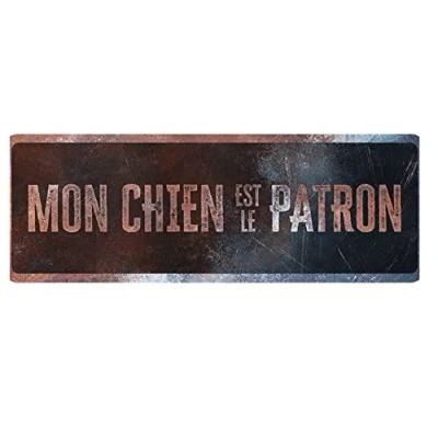 Imagen de D&amp;D Home, Panel de Aversión Atención al Perro, 40x13x0,3 cm, Versión Francesa, Fondo Negro, Señal Advertencia Metal Resistente óxido con Texto Divertido